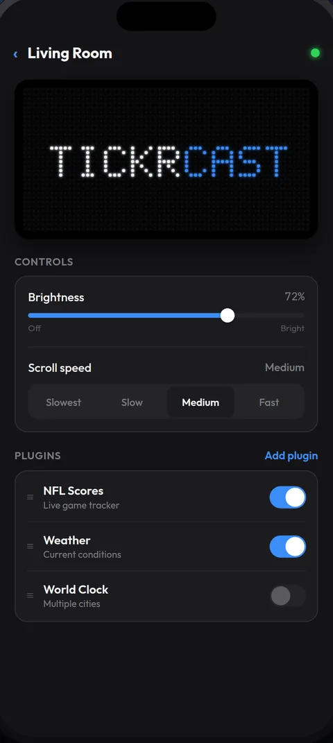 TickrCast app — dial it in live